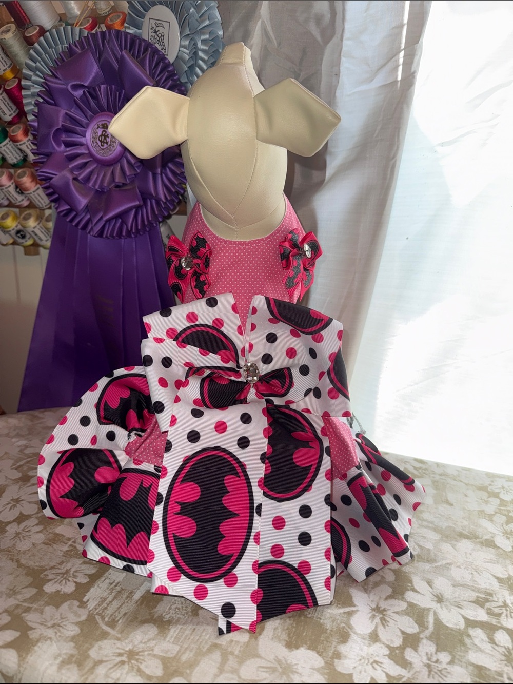 NWOT Batgirl Pink and Black dog Dress handmade